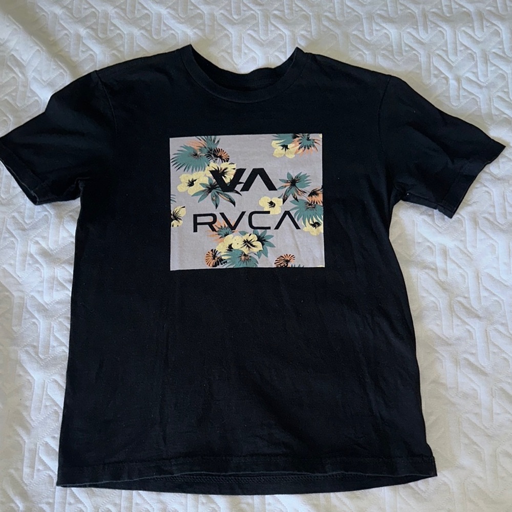 RVCA Black and Yellow Short Sleeve Tee with Graphic Design